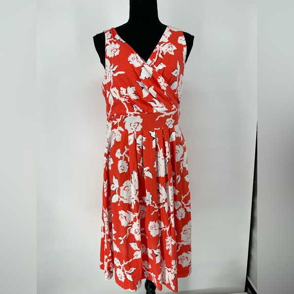 Lands' End Dresses & Skirts - LANDS’ END NWOT ORANGE & WHITE ROSES SOFT COTTON BLEND SLIPON DRESS QUALITY MADE